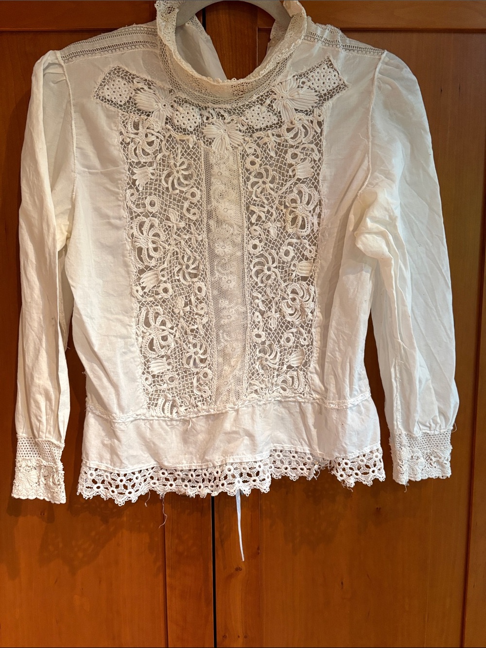 Antique cotton Lace Front Victorian Blouse Battenburg, and crochet
